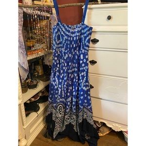 Super cute blue hippie dress! Size medium with bandanna cut skirt
